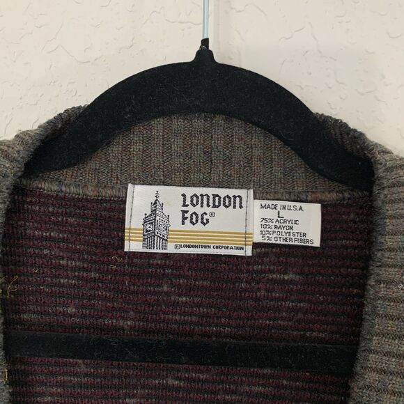 VTG London Fog Cardigan Sweater Men L Gray Button USA Grandpa Cosby Cobain Cabin - Picture 3 of 8